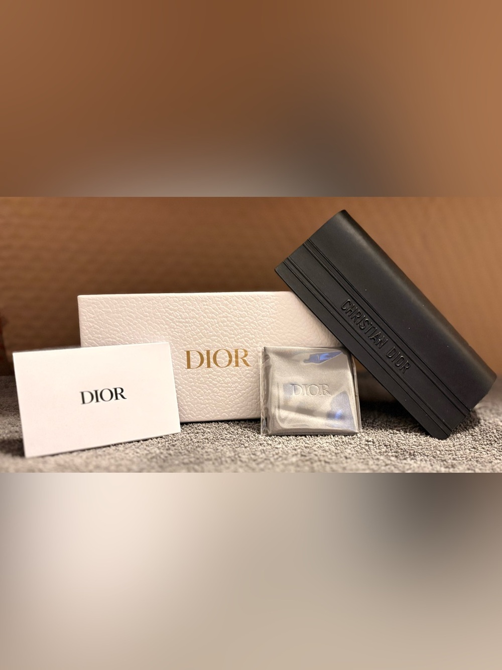 Dior Black Sunglasses Case with White and Gold Dior Box Set